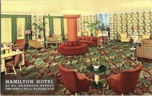 Hamilton Hotel Interior Lobby Chicago ILL. Vintage Postcard Standard View Card