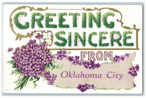 1910 Greetings Sincere From Embossed Flowers Oklahoma City Oklahoma OK Postcard