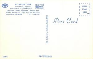 HAWTHORNE, Nevada  NV   EL CAPITAN LODGE  Casino  c 1960s  Postcard