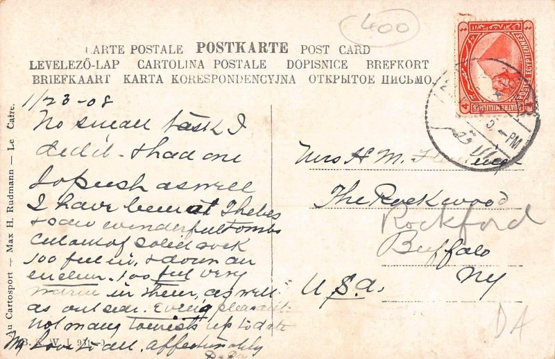 L038 Egypt 1908 Cheops Pyramid comic vintage postcard