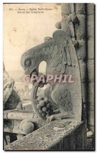 Old Postcard Paris church Notre Dame Derail Sculpture