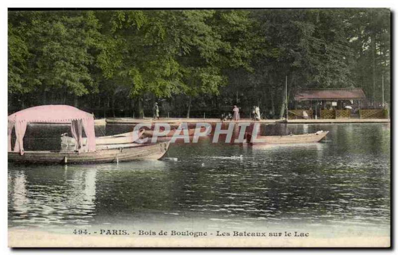 Paris Old Postcard Bois de Boulogne boats on the lake