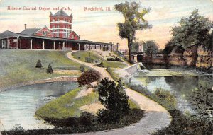 Illinois Central Depot and park Rockford, Ill, USA Illinois Train 1915 