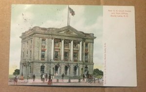 VINTAGE USED 1909 POSTCARD NEW U S COURT HOUSE & POST OFFICE DEVIL'S LAKE N. DAK