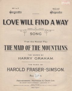 Love Will Find A Way Maid Of The Mountains Rare Sheet Music