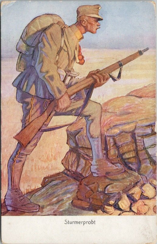 Sturmerprobt German Soldier with Rifle Germany Military BKWI Postcard G5