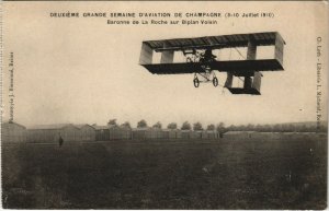 PC CPA AVIATION BARONNE DE LA ROCHE SUR BIPLAN VOISIN Vintage Postcard (b24180)