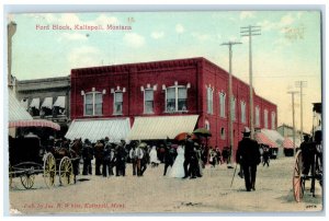 1909 Kalispell Ford Block Business Section Montana MT Antique Postcard