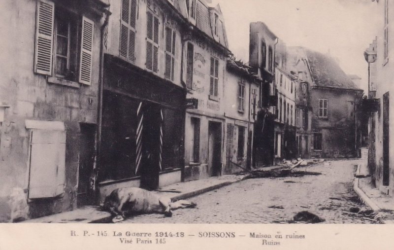 Soissons Bombardement par Allemands Maison En Ruines Horse Killed French War ...