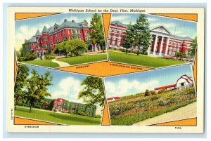 c1940's Flint Michigan MI, School For The Deaf Multiview Vintage Postcard 