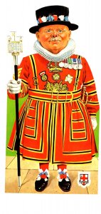 Cutout Shape, London, England, Beefeater at Tower, Novelty Vintage Postcard