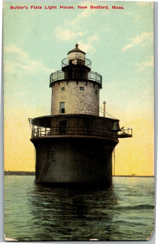 Butler's Flats Light House, New Bedford MA Vintage Postcard H14