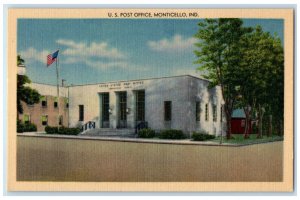 c1940 US Post Office Exterior View Building Monticello Indiana Vintage Postcard