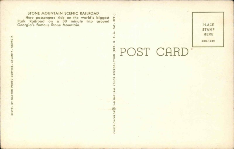 Stone Mtn Georgia GA Scenic Railroad Train Convertible Cars c1950s-60s Postcard