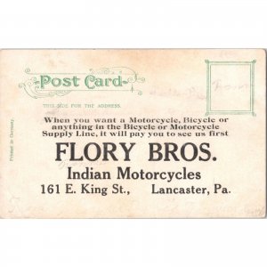 Flory Bros. Indian Motorcycles - Lancaster, Pa. - Vintage Postcard - Advertising
