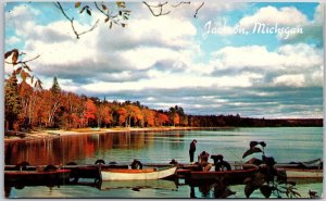 1945 Jackson Michigan Going Fishing Scenic Splendor Wonderland Posted Postcard