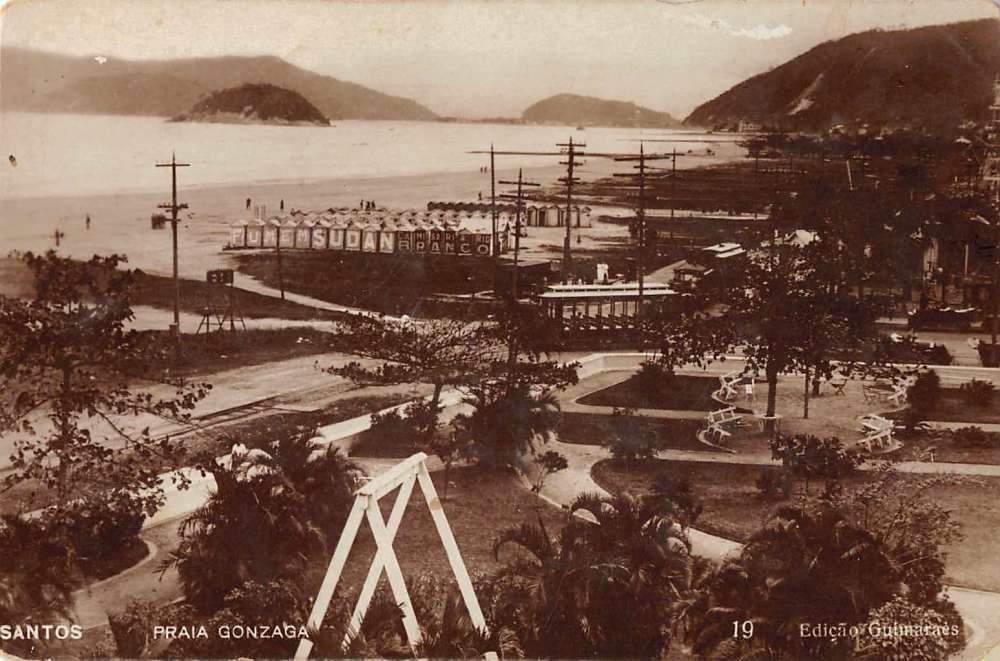 BRAZIL ~ 1950's SANTOS ~ Praia Gonzaga ~ BEACH ~ Real Photo PC RPPC