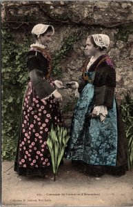 Vtg France Costumes de Lorient et d'Hennebont RPPC Hand Colored Postcard