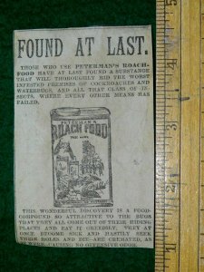 1870s-80s Peterman's Roach Food Bug Insect Poison Victorian Print Ad L14 