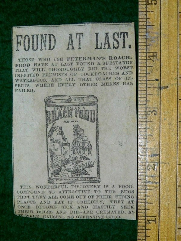 1870s-80s Peterman's Roach Food Bug Insect Poison Victorian Print Ad L14 