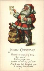 Christmas - Santa Claus List & Sack - Poem Series #1961 c1915 Postcard