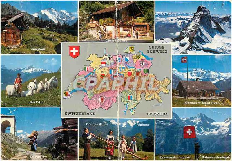 RACK CARD Postcard Modern Folklore Switzerland Chevre