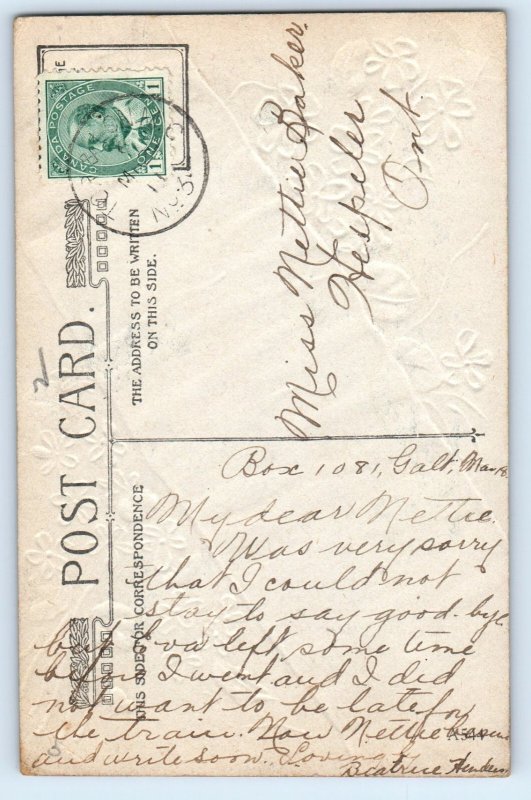 c1910's Pretty Woman And Blue Flowers Embossed Winsch Back Canada Postcard