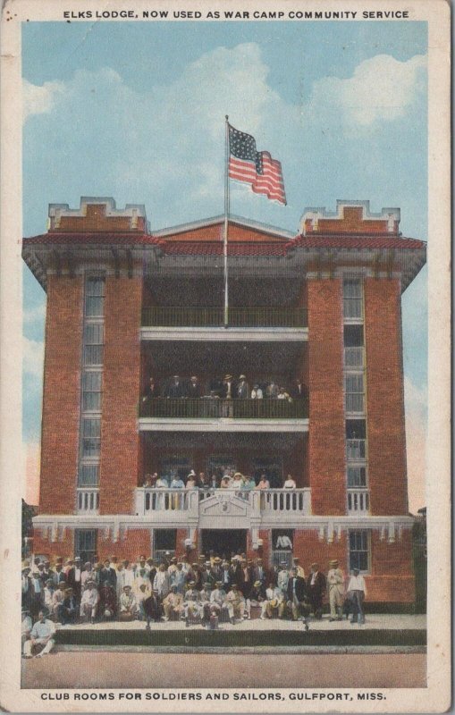 Postcard Elks Lodge War Camp Community Service Soldiers Sailors Gulfport MS