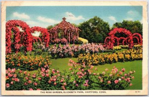 VINTAGE POSTCARD THE ROSE GARDEN AT ELIZABETH PARK HARTFORD CONNECTICUT 1938