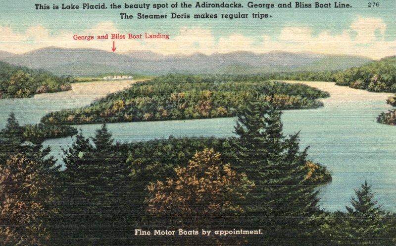 Vintage Postcard Lake Placid Beauty Spot Adirondacks Fine Motor Boats Landing