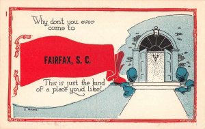 Fairfax South Carolina Greetings Pennant Flag Doorway Postcard JE359337