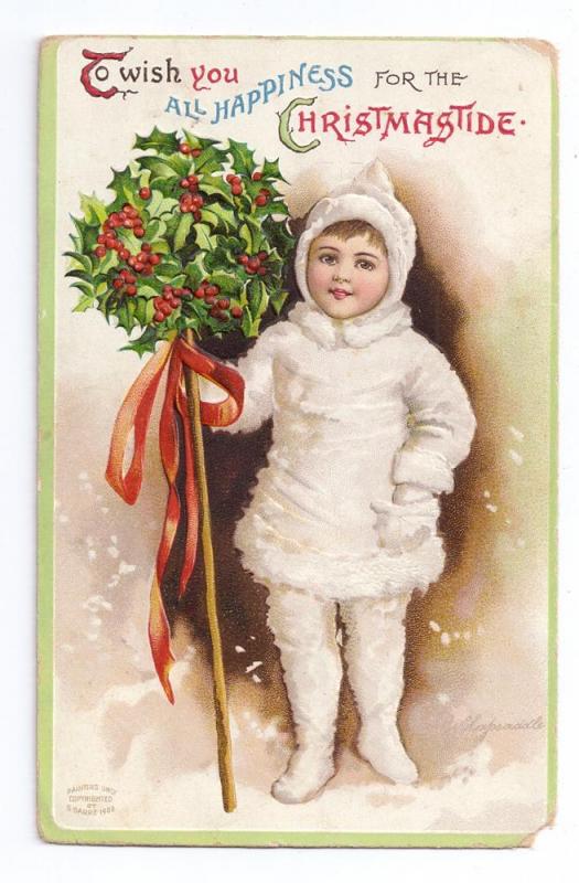Clapsaddle Girl in White Furry Snowsuit Garre Signed 1909