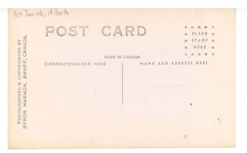 Canada - AB, Mount Temple   RPPC