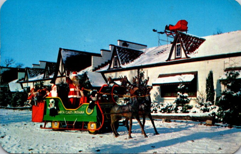 Indiana Santa Claus Jolly Old Santa and His Sleigh Santa Claus Land 1955