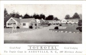 Asheville, NC North Carolina  TOUROTEL Motel & Restaurant ROADSIDE 1948 Postcard
