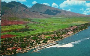 Aerial View Historic Lahaina Former Whaling Capital Boats Maui Hawaii Postcard