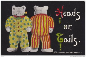 Heads or Tails, Teddy Bears in pajamas, one showing front one showing back, P...