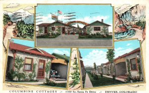 Postcard 1934 Multi View Columbine Cottages Camp Santa Fe Drive Denver Colorado