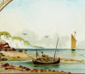 1880s Victorian Trade Card Harbor Beach Sea Scene Ships Boat Fab! Boat 7D