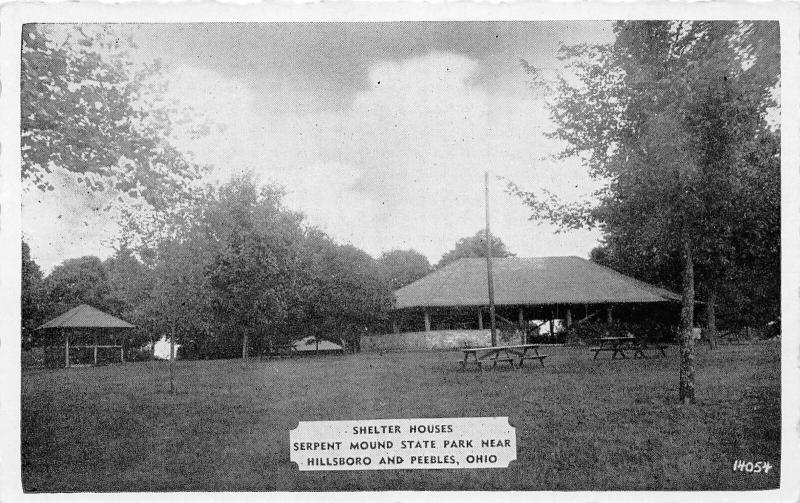 F5/ Peebles Ohio Postcard c40s Shelter House Serpent Indian Mound Park 3