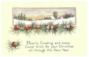 Hearty Greeting Every Good Wish Gibson Art Co Vintage Christmas Postcard