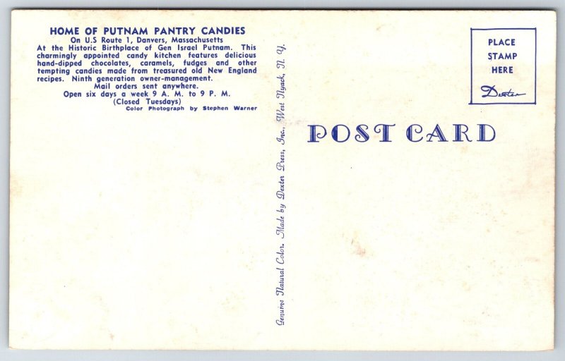 Danvers Massachusetts~Home Of Putnam Pantry Candies Street View~Vintage Postcard