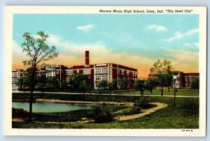 Gary Indiana Postcard Horace Mann High School Steel City c1940 Vintage Antique