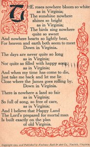 Vintage Postcard 1909 A Poem For Virginia Copywrite & Published By Nusbaum Book