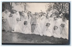 c1910's Children Girls Wearing White Dress RPPC Photo Unposted Antique Postcard