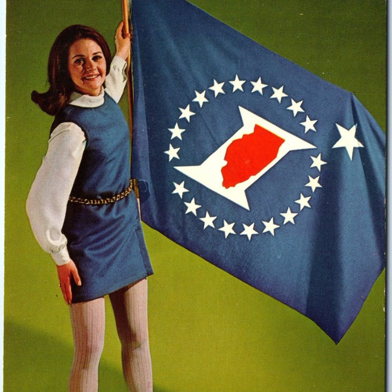 1968 IL Illinois Sesquincentennial Flag Cute Woman Lady Girl Jerry Warshaw A299