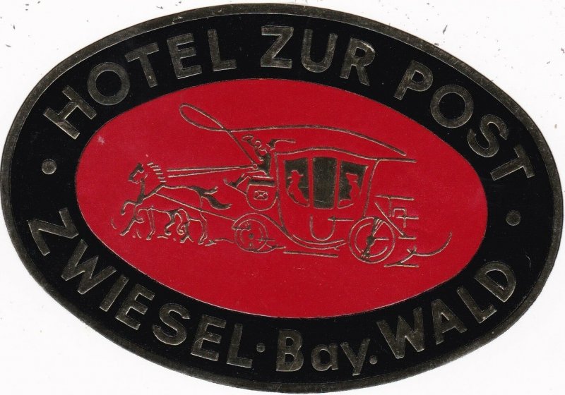 Germany Zwiesel Hotel Zur Post Vintage Luggage Label sk1214