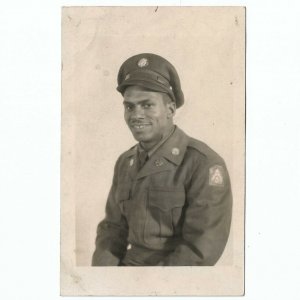 RPPC WWII US Army Private Handsome Black American Soldier Fifth Army 1943-45 