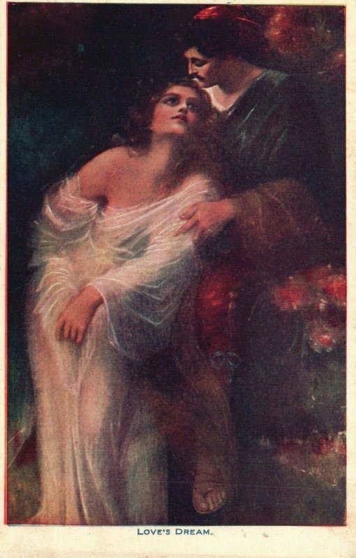 Vintage Postcard 1920's Love's Dream Art Painting Two Woman