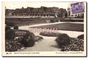 Old Postcard Deauville Beach Fleurie flower parterres and Normandy Hotel